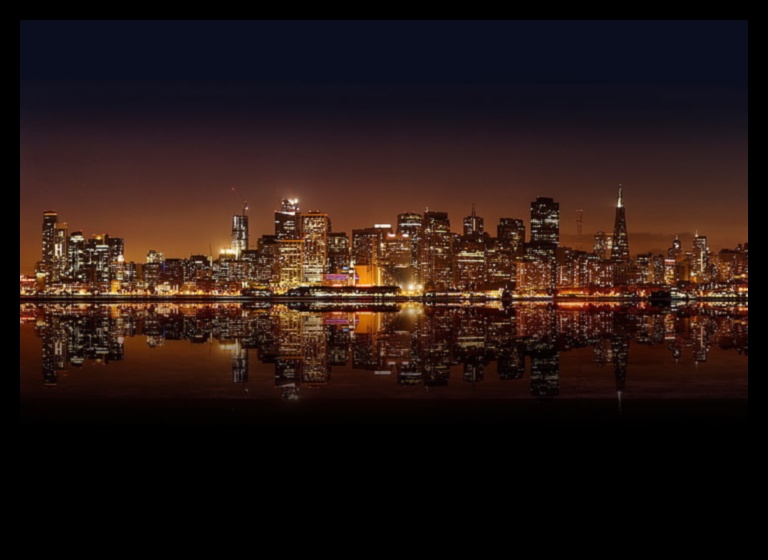 Nighttime Reflections: City Lights on Urban Waters
