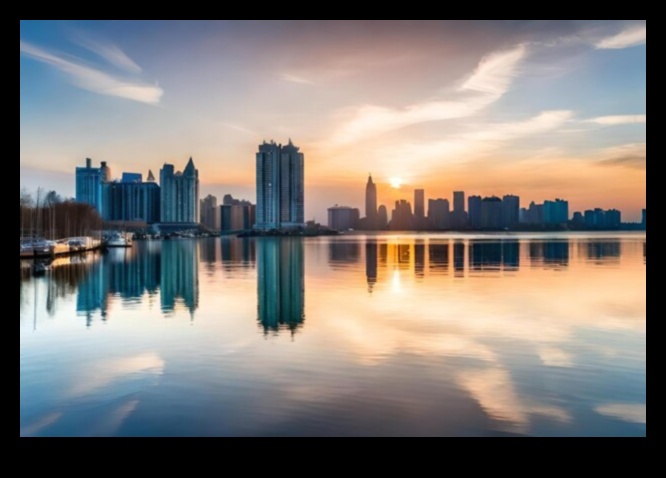 How are city skylines influenced by the surrounding landscapes?