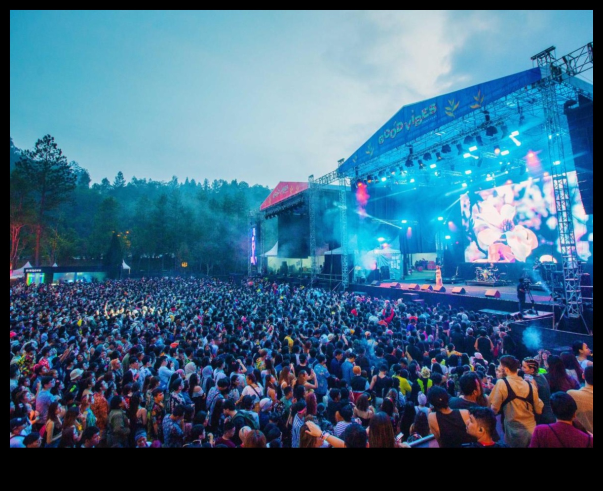 How do landscapes contribute to the visual appeal of outdoor music festivals?