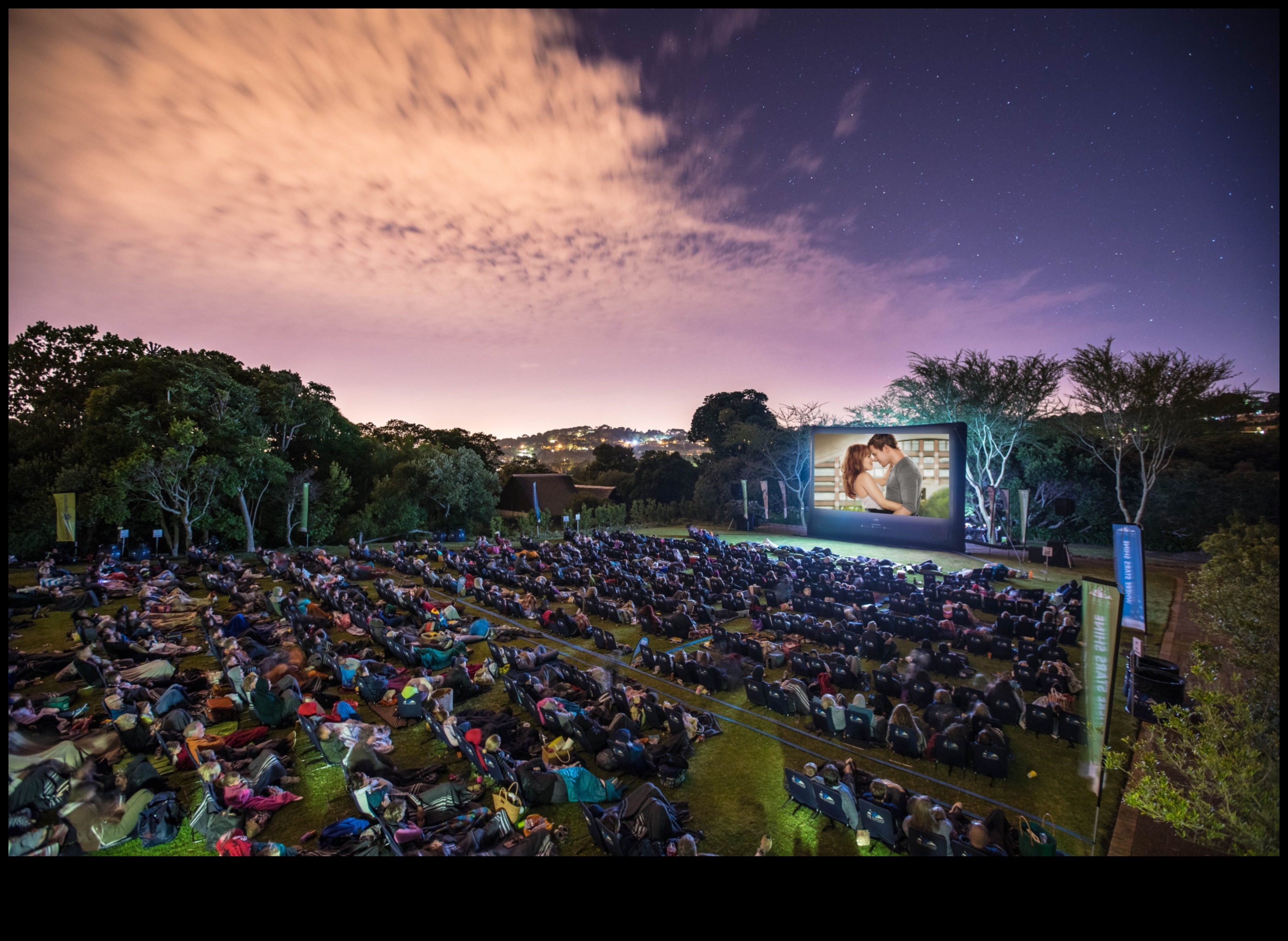How do landscapes inspire and influence the design of outdoor film screenings?