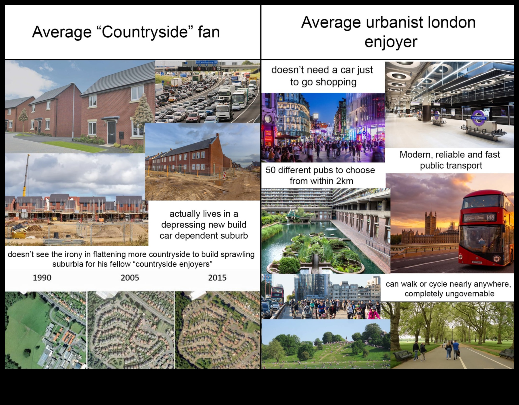 How do suburban landscapes differ from rural ones?